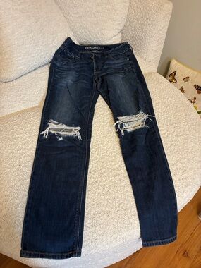 American Eagle Outfitters Tom Girl Dark Blue Ripped Straight Leg Jeans